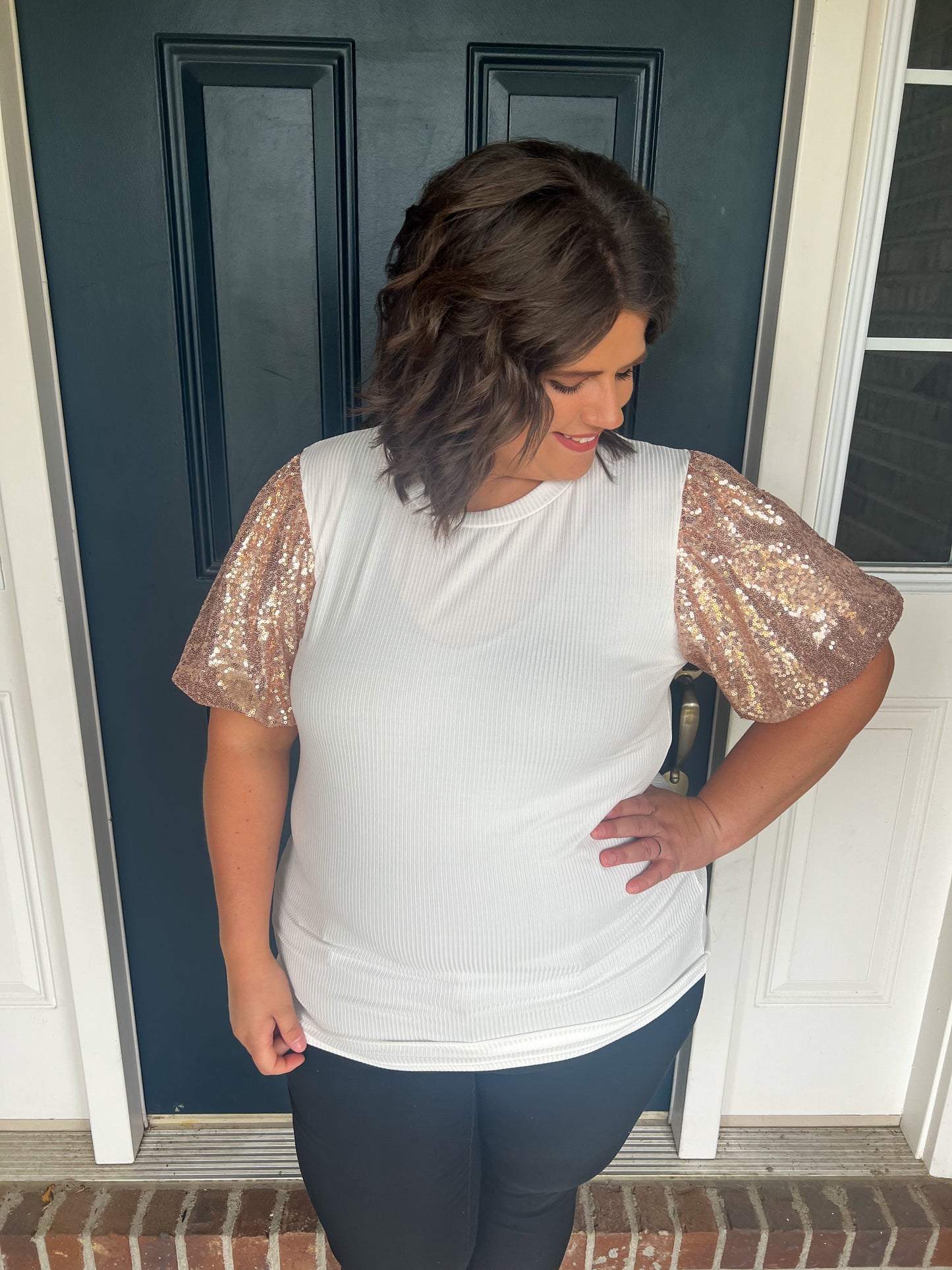Taylor Sequin Puff Sleeve Top - Ivory