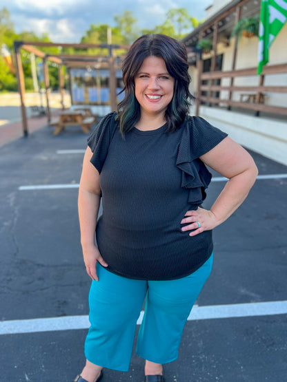 Alana Ruffle Sleeve Top - Black