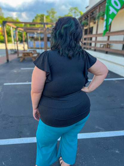 Alana Ruffle Sleeve Top - Black