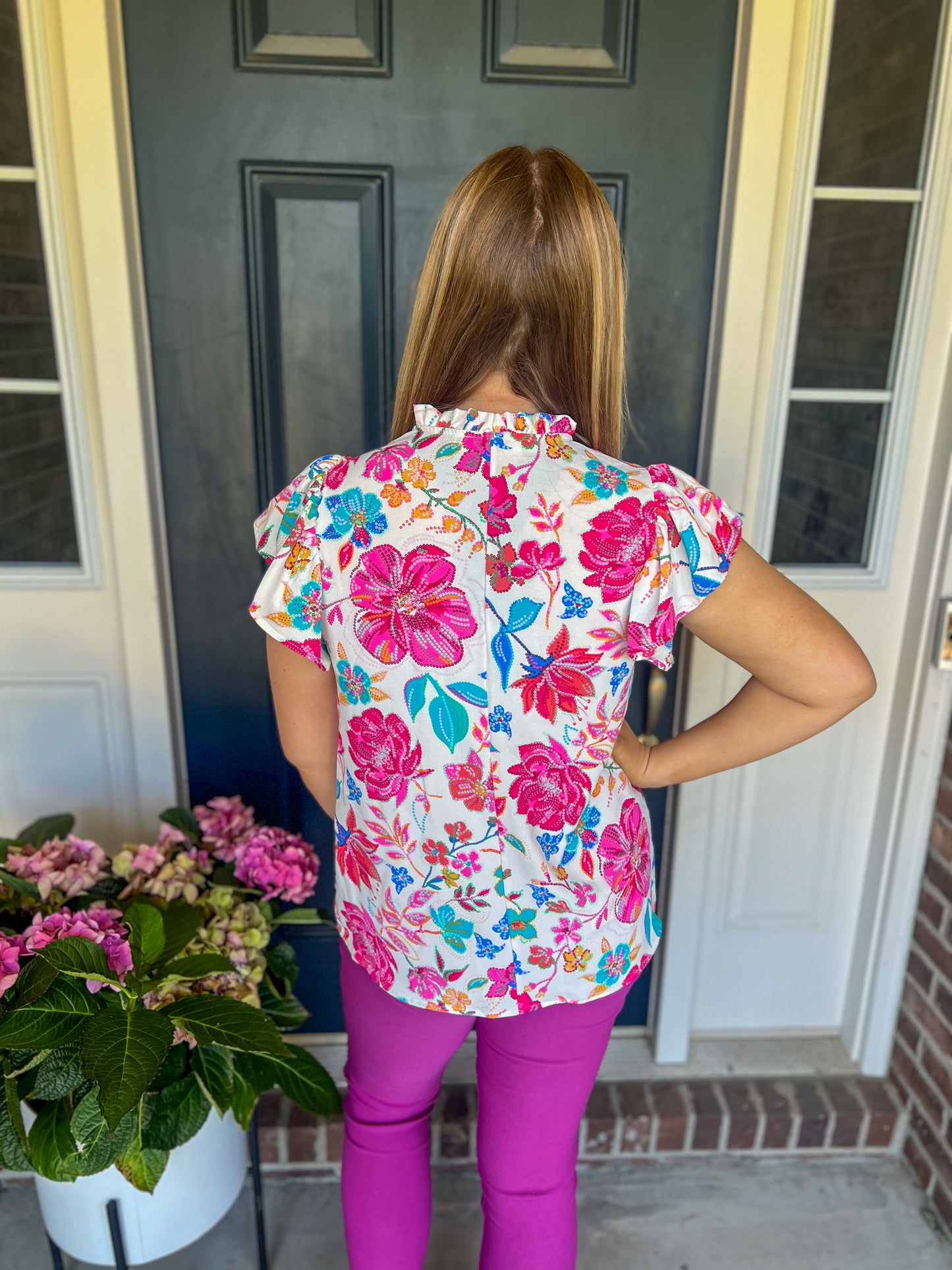 Marissa Notched Neck Ivory Floral Blouse