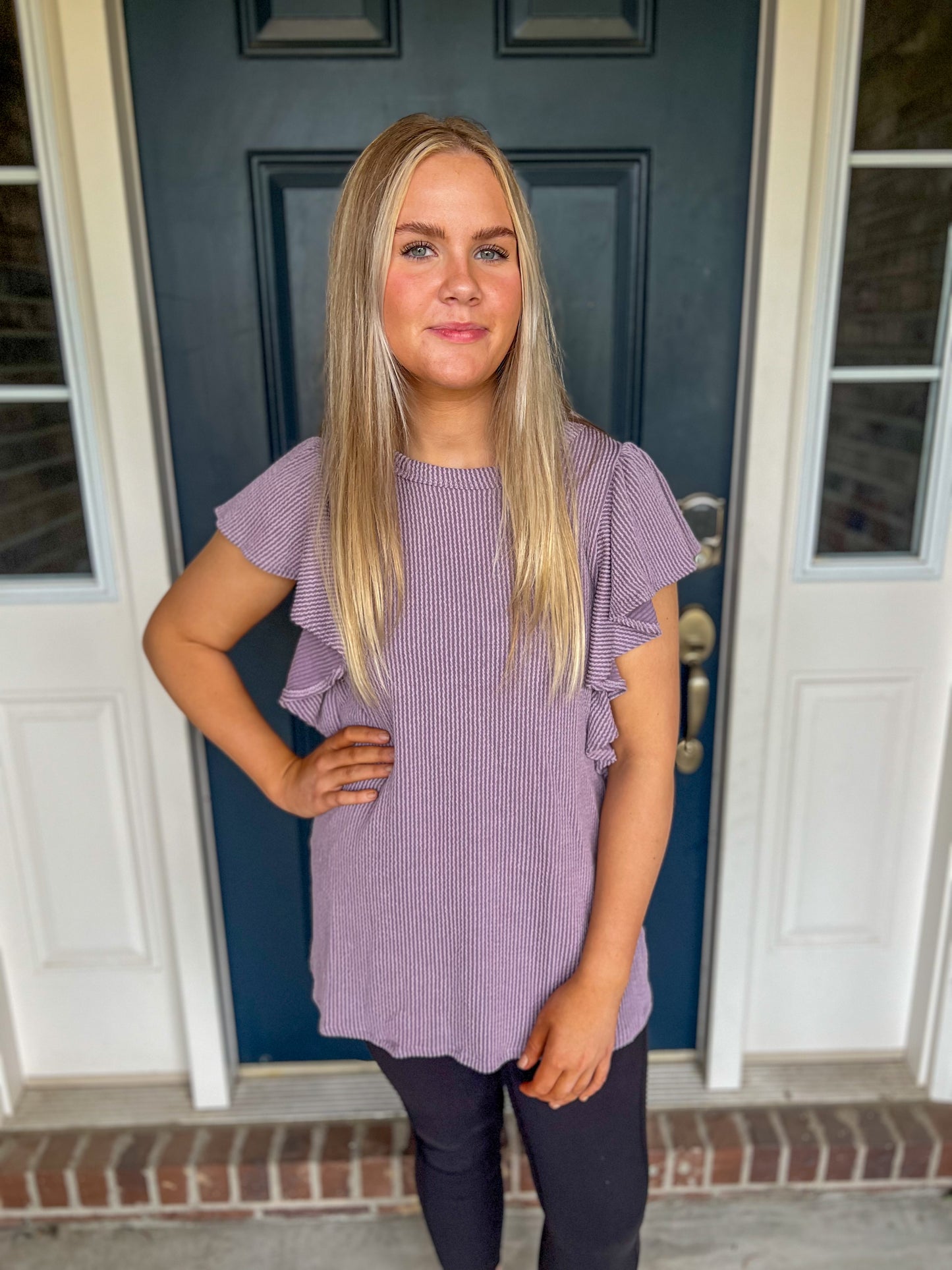 Alana Dusty Purple Ruffle Sleeve Top