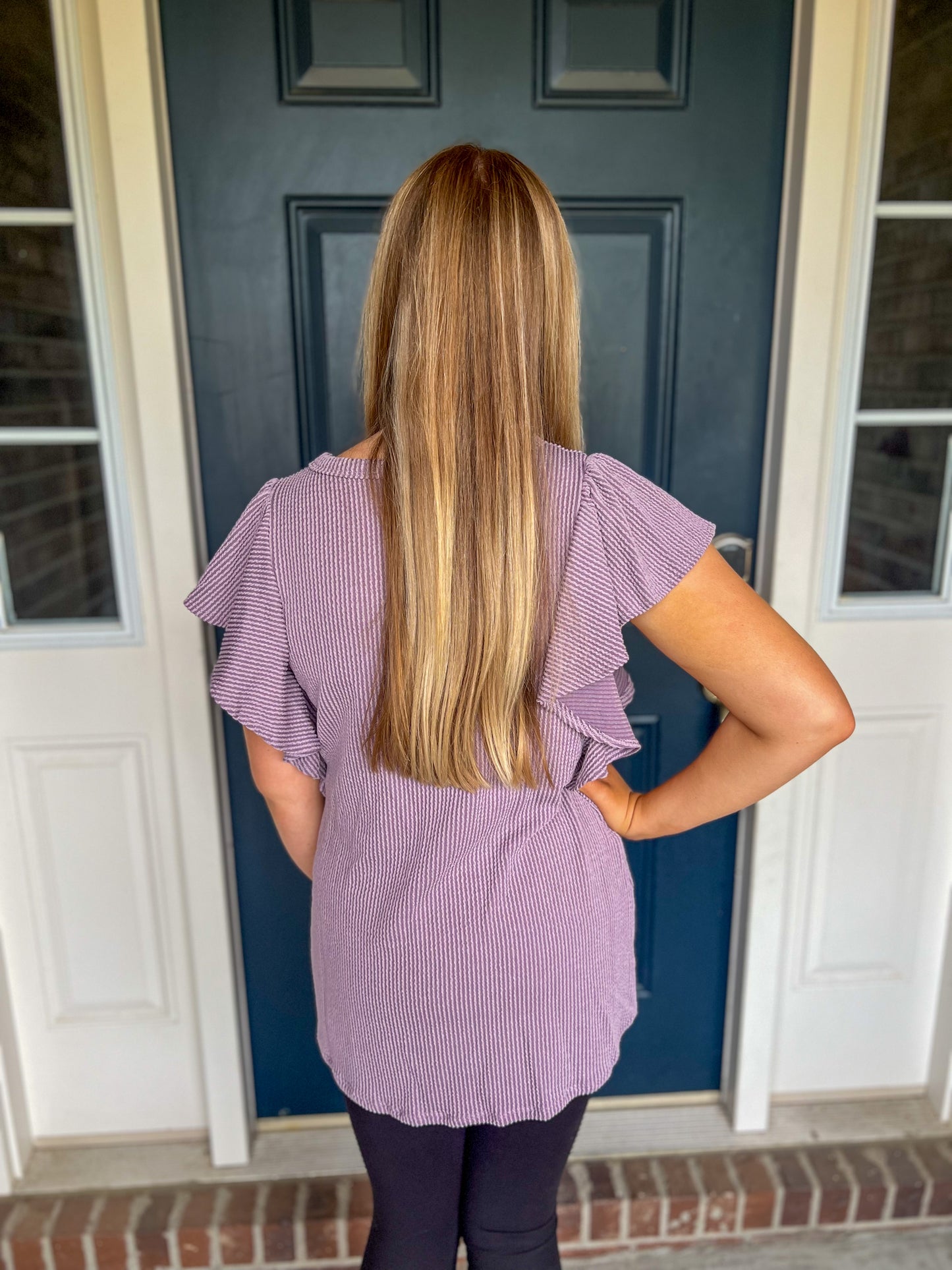 New! Alana Dusty Purple Ruffle Sleeve Top