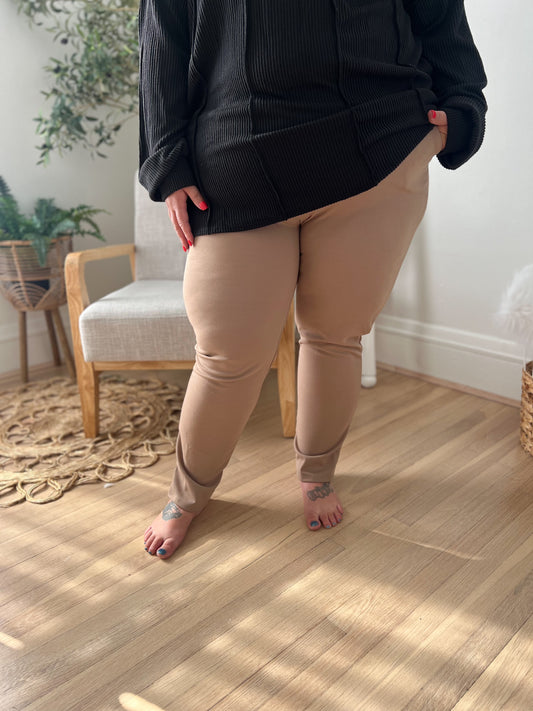 New! Leah Stretchy Straight Leg Pants - Mocha