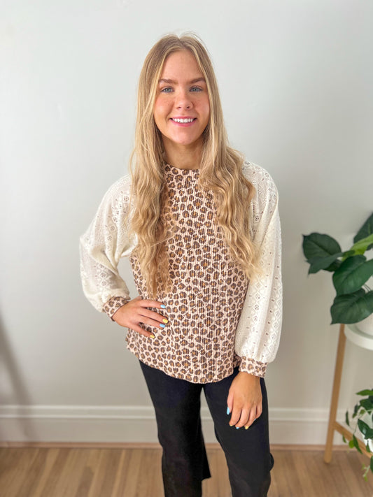 New! Leopard and Lace Top