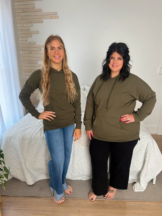 New! Kacey Ribbed Hoodie - Olive