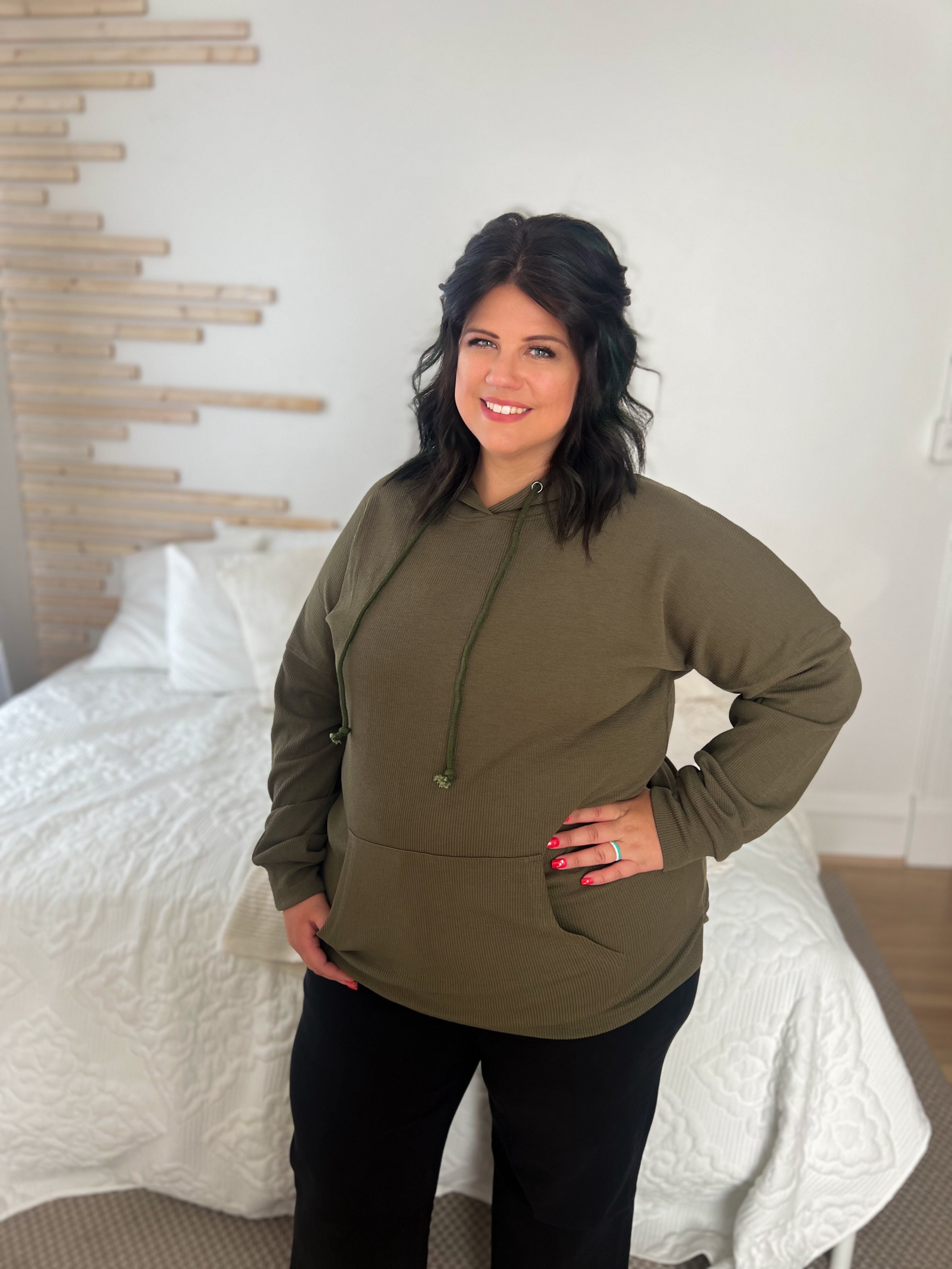 Kacey Ribbed Hoodie - Olive