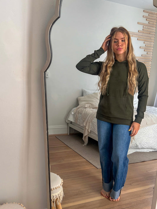 New! Kacey Ribbed Hoodie - Olive