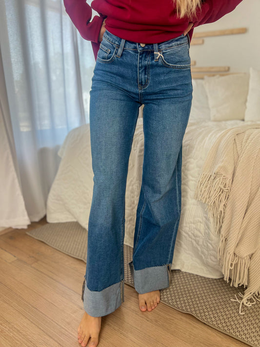 New! Lovervet Kendall Cuffed Wide Leg Jeans