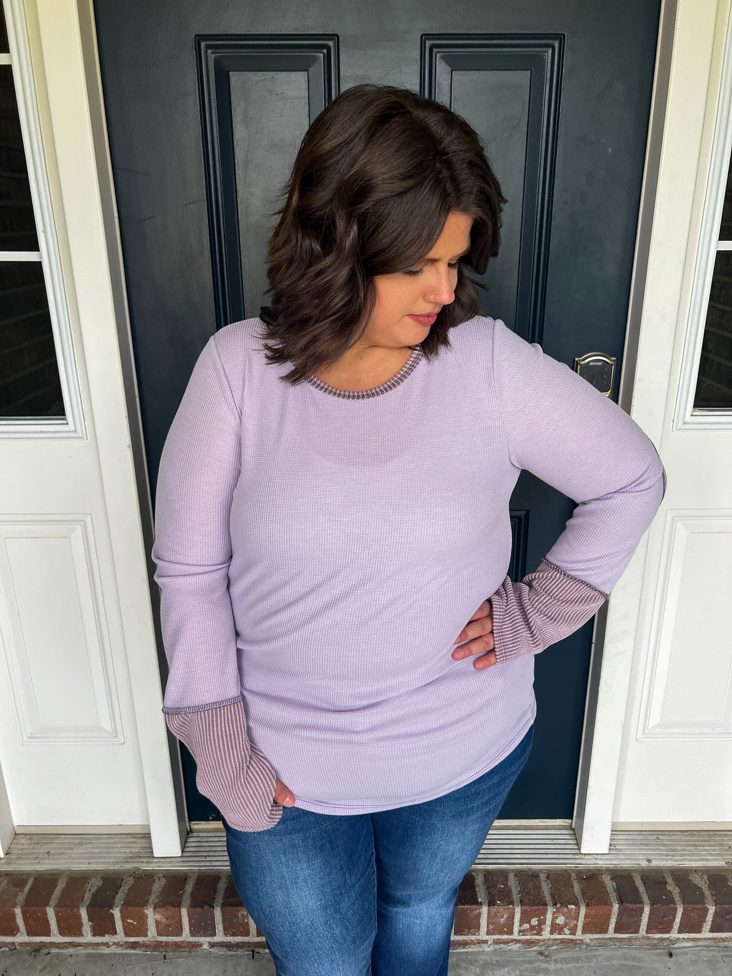 Lavender Waffle Knit Long Sleeve Top