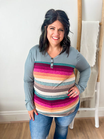 DOORBUSTER Colorful Stripe Long Sleeve Top
