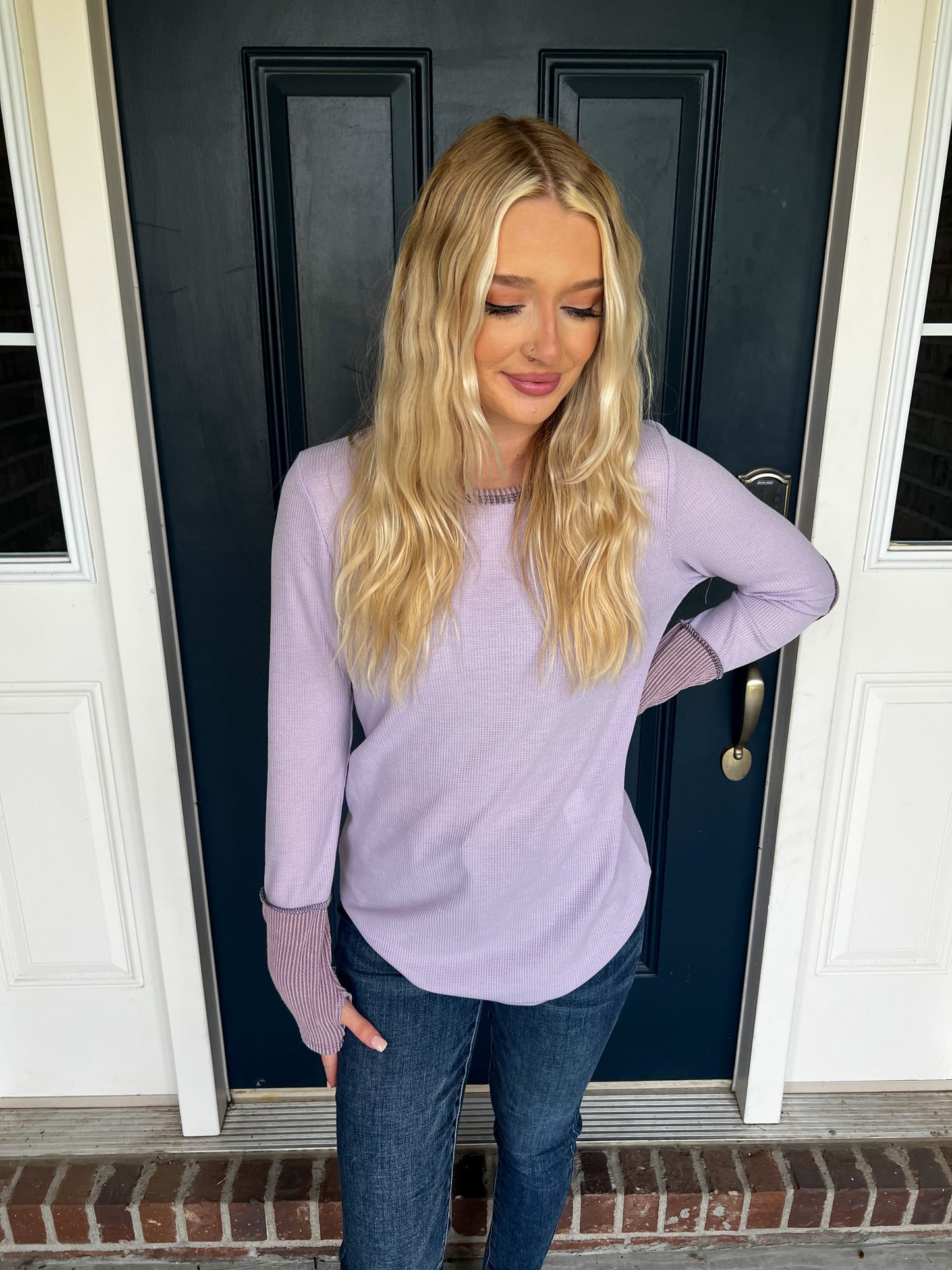 Lavender Waffle Knit Long Sleeve Top