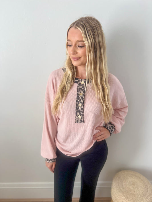 New! On My Mind Pink with Leopard Accents Top