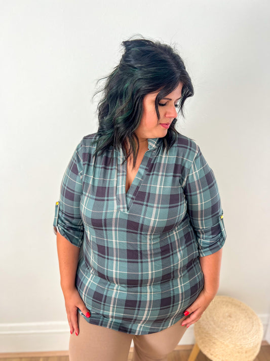 New! Jamie Plaid 3/4 Sleeve Top