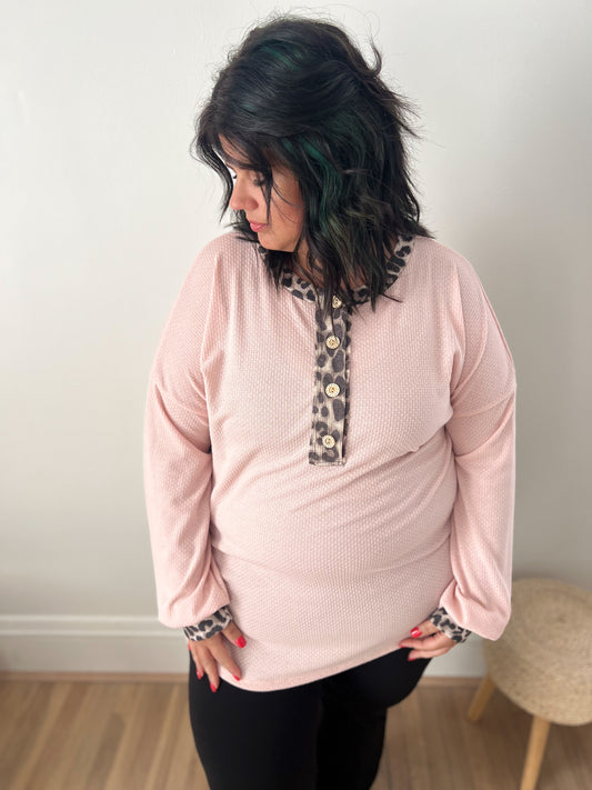 New! On My Mind Pink with Leopard Accents Top