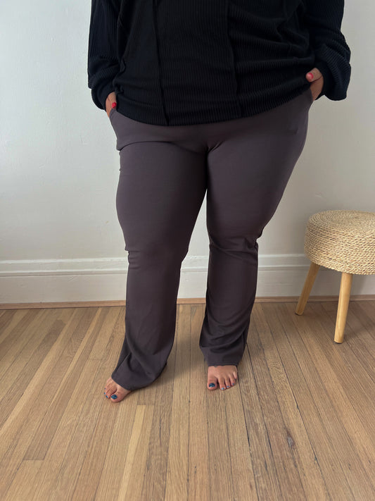 New! Logan Stretchy Flare Pants - Charcoal