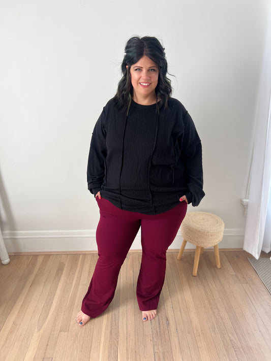 New! Logan Stretchy Flare Pants - Wine