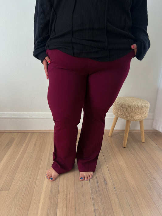 New! Logan Stretchy Flare Pants - Wine