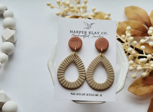 New! Boho Chic Polymer Clay Earrings - Beige