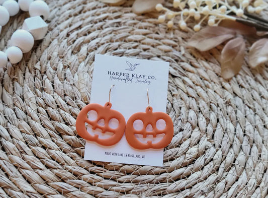 New! Jack-O-Lantern Dangle Polymer Clay Earrings