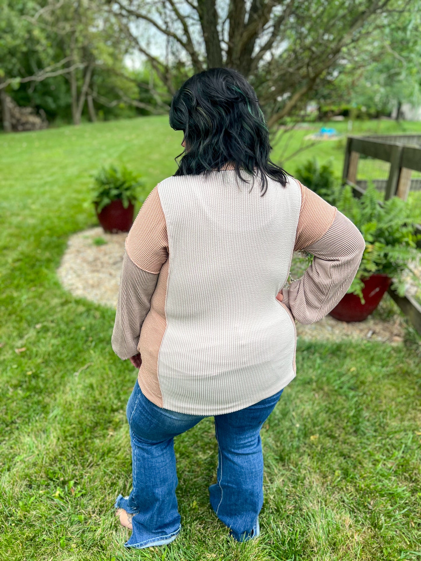 New! Erin Taupe Color Block Long Sleeve Top