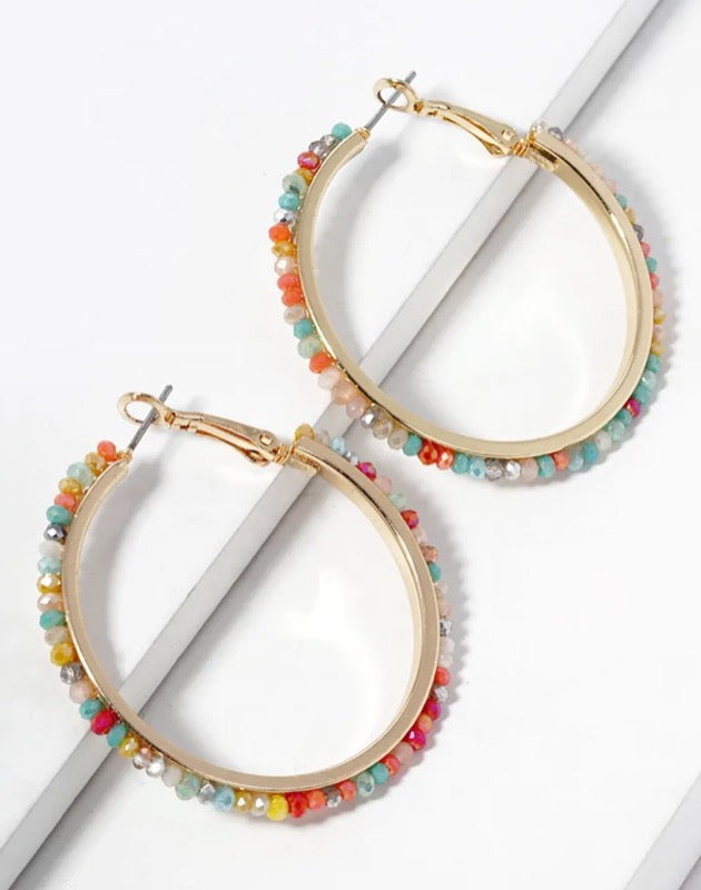 New! Colorful Glass Beaded Hoop Earrings