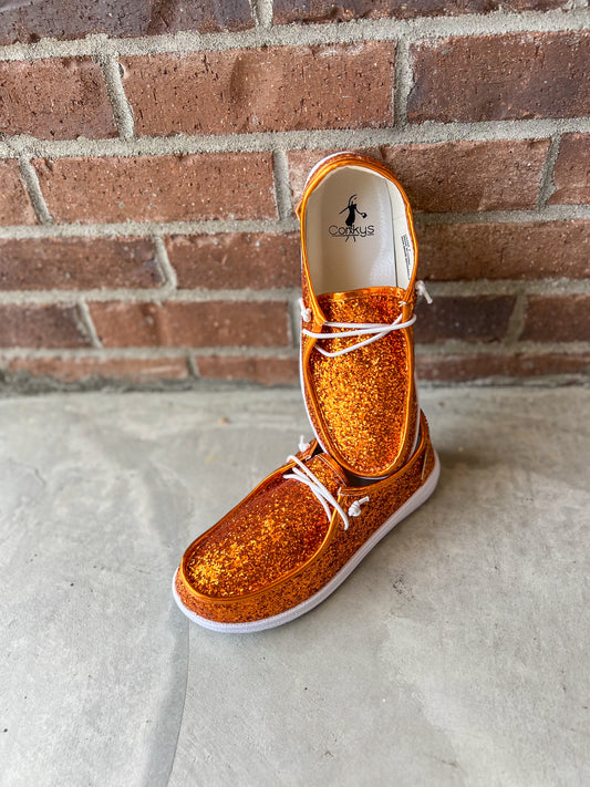 New! Corkys Kayak Slip-on Sneakers - Orange Glitter