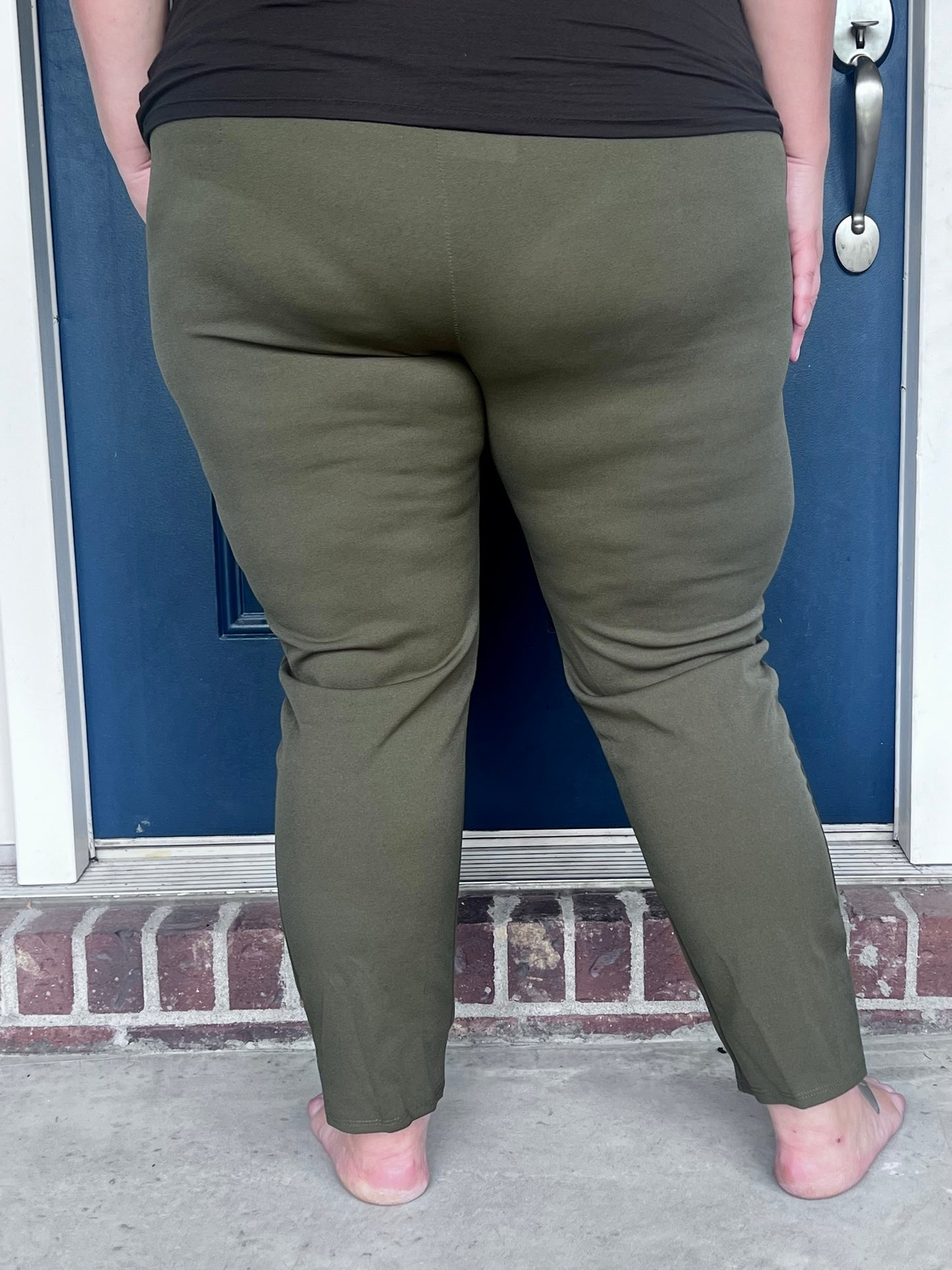 New! Lena Stretchy Straight Leg Pants with Side Slit - Olive