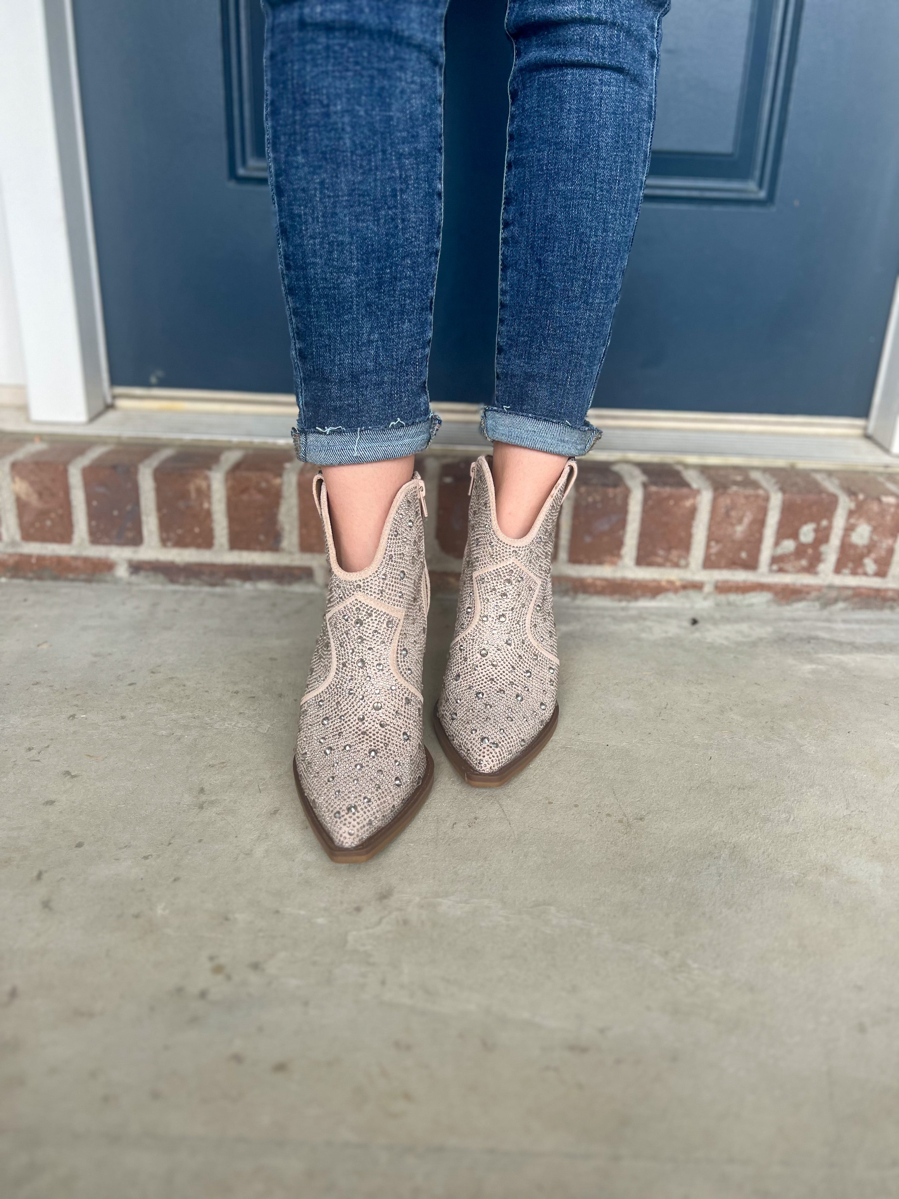 Very G Austin Rhinestone Boots - Taupe