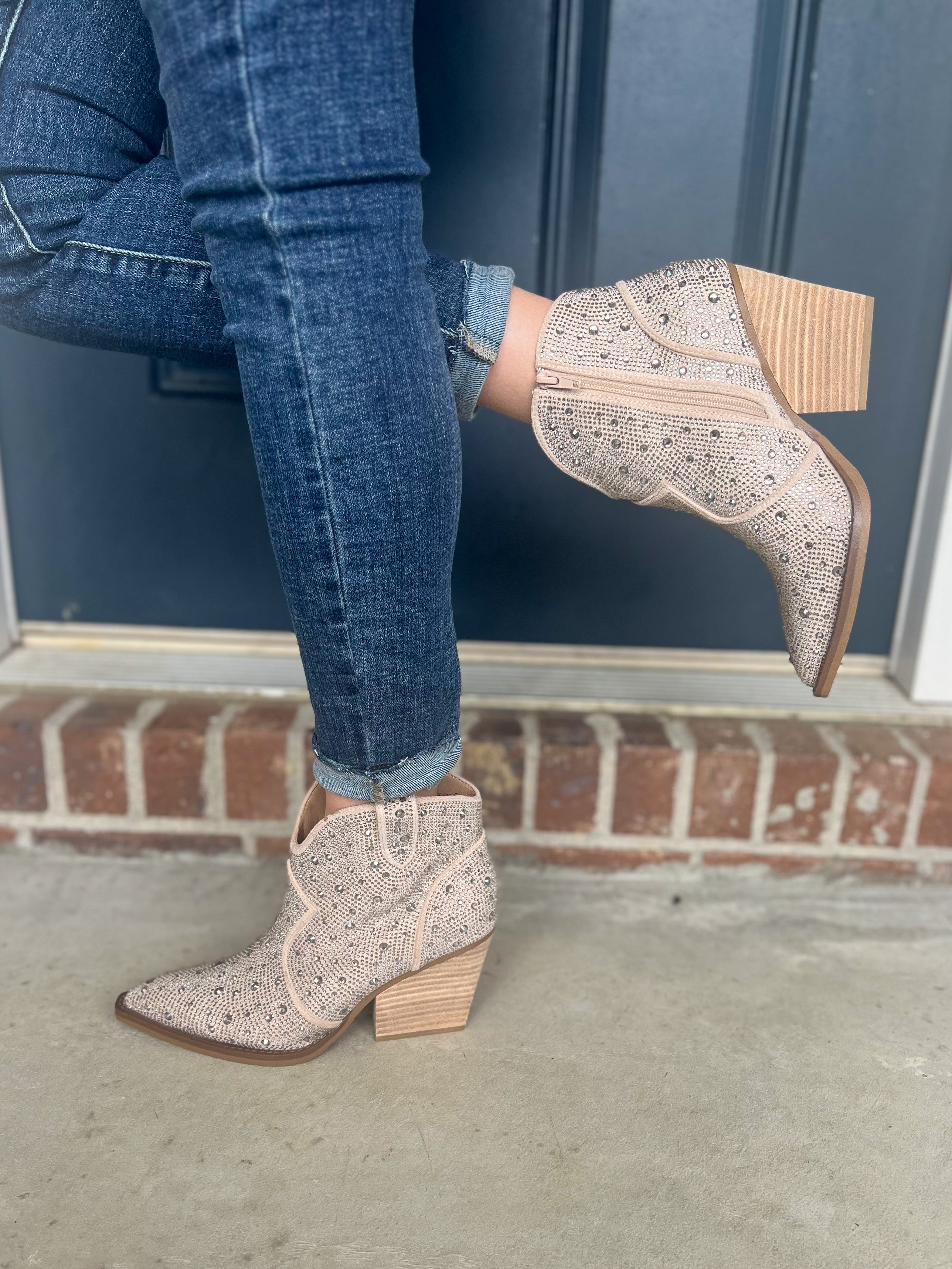 Very G Austin Rhinestone Boots - Taupe