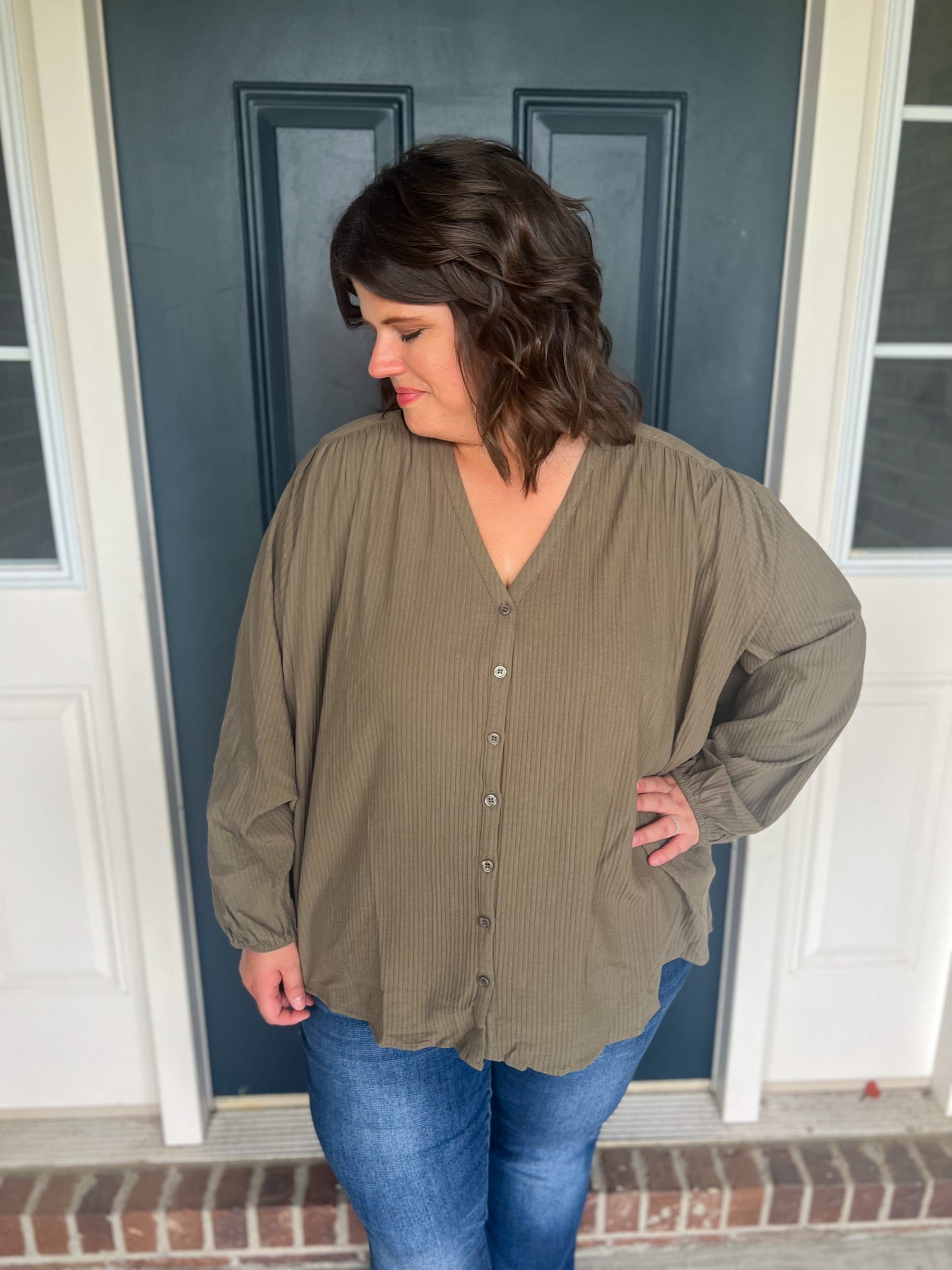 New! Lucky One Olive Green Top