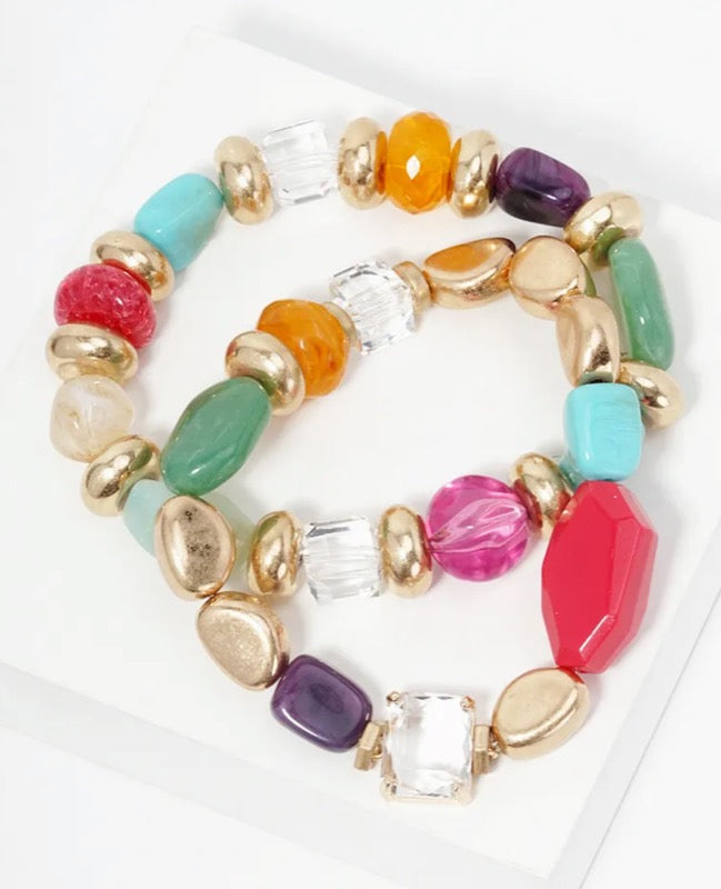 New! Colorful Beaded Stretchy Bracelet Set