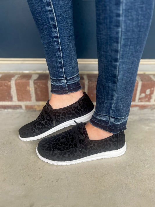 New! Gypsy Jazz To The Moon Black Leopard Slip-on Sneakers