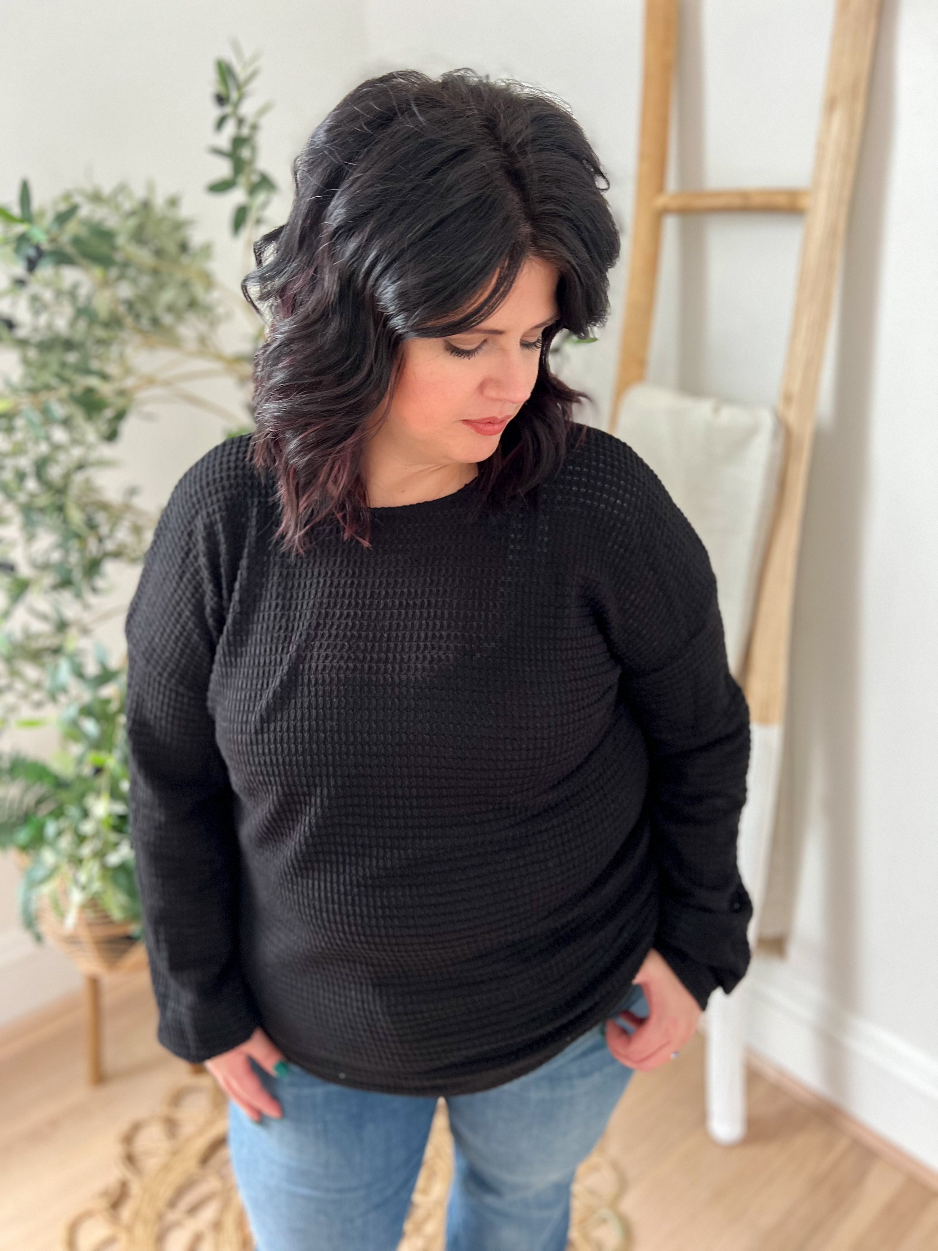 DOORBUSTER Sutton Black Waffle Knit Top