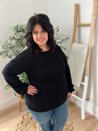 DOORBUSTER Sutton Black Waffle Knit Top