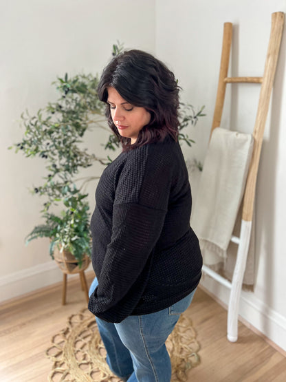 DOORBUSTER Sutton Black Waffle Knit Top