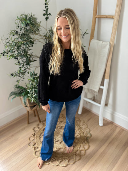 DOORBUSTER Sutton Black Waffle Knit Top