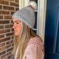 New! Chunky Knit Beanie - Gray and Pink