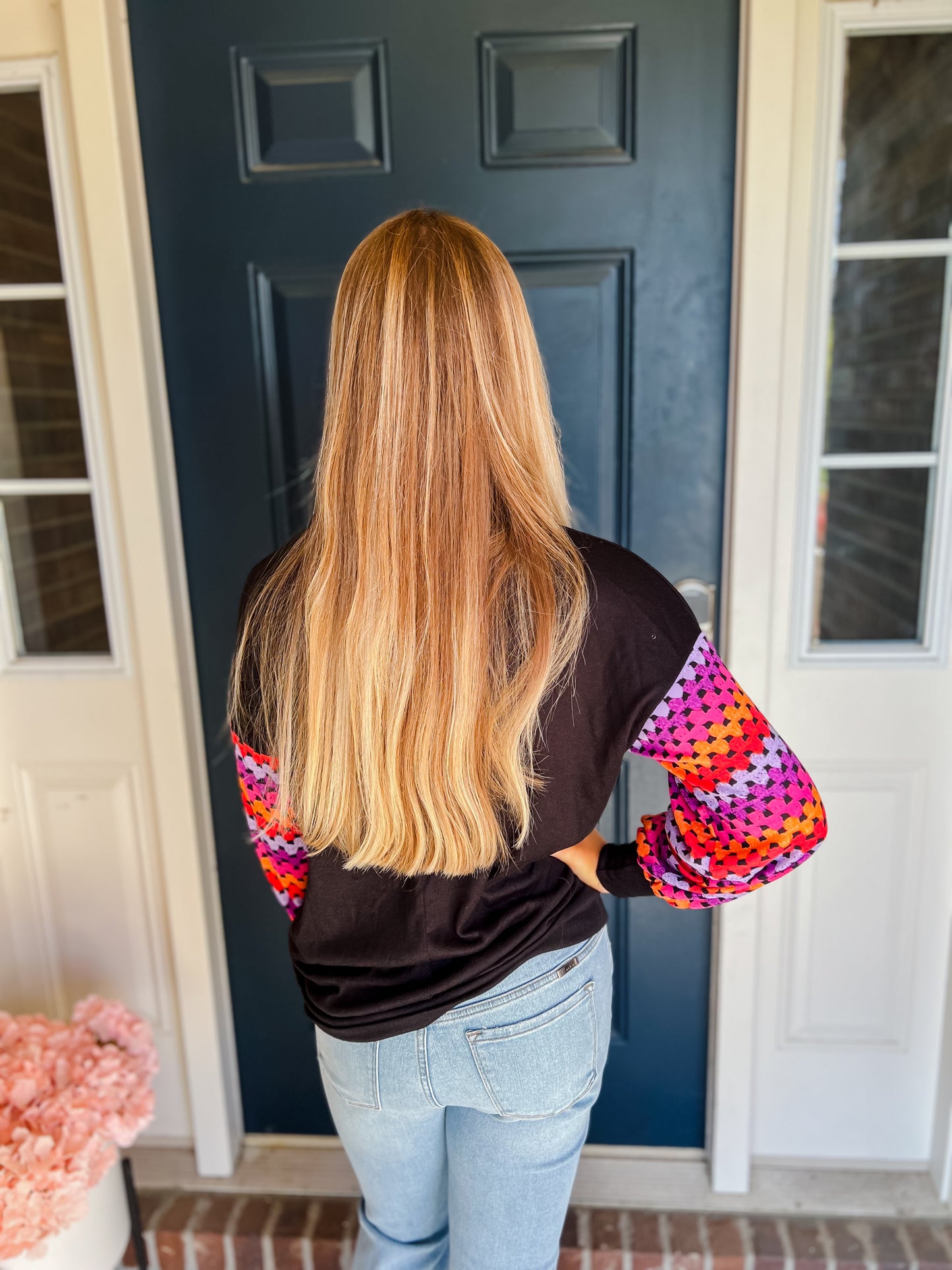 New! Gianna Black with Colorful Sleeves Top