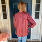 Maroon Mock Neck Satin Long Sleeve Blouse