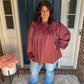 Maroon Mock Neck Satin Long Sleeve Blouse