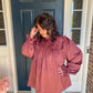 Maroon Mock Neck Satin Long Sleeve Blouse