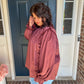 Maroon Mock Neck Satin Long Sleeve Blouse