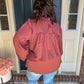 Maroon Mock Neck Satin Long Sleeve Blouse