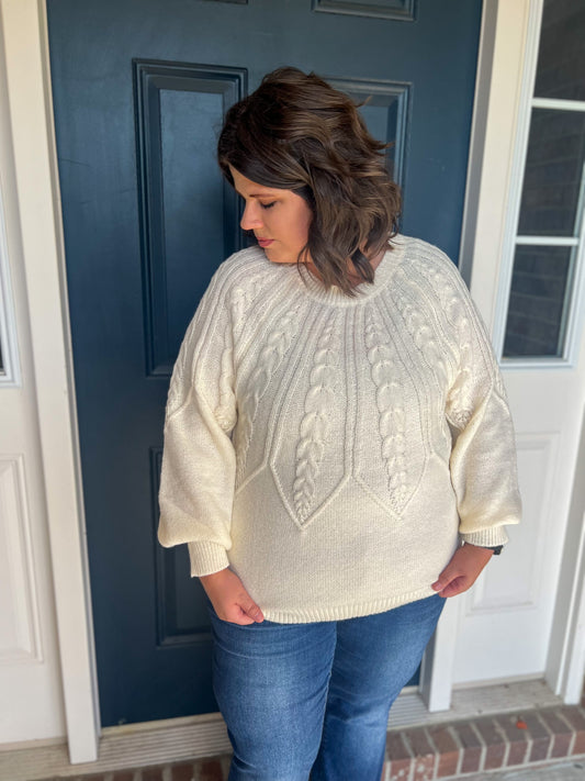 New! Millie Ivory Cable Knit Sweater