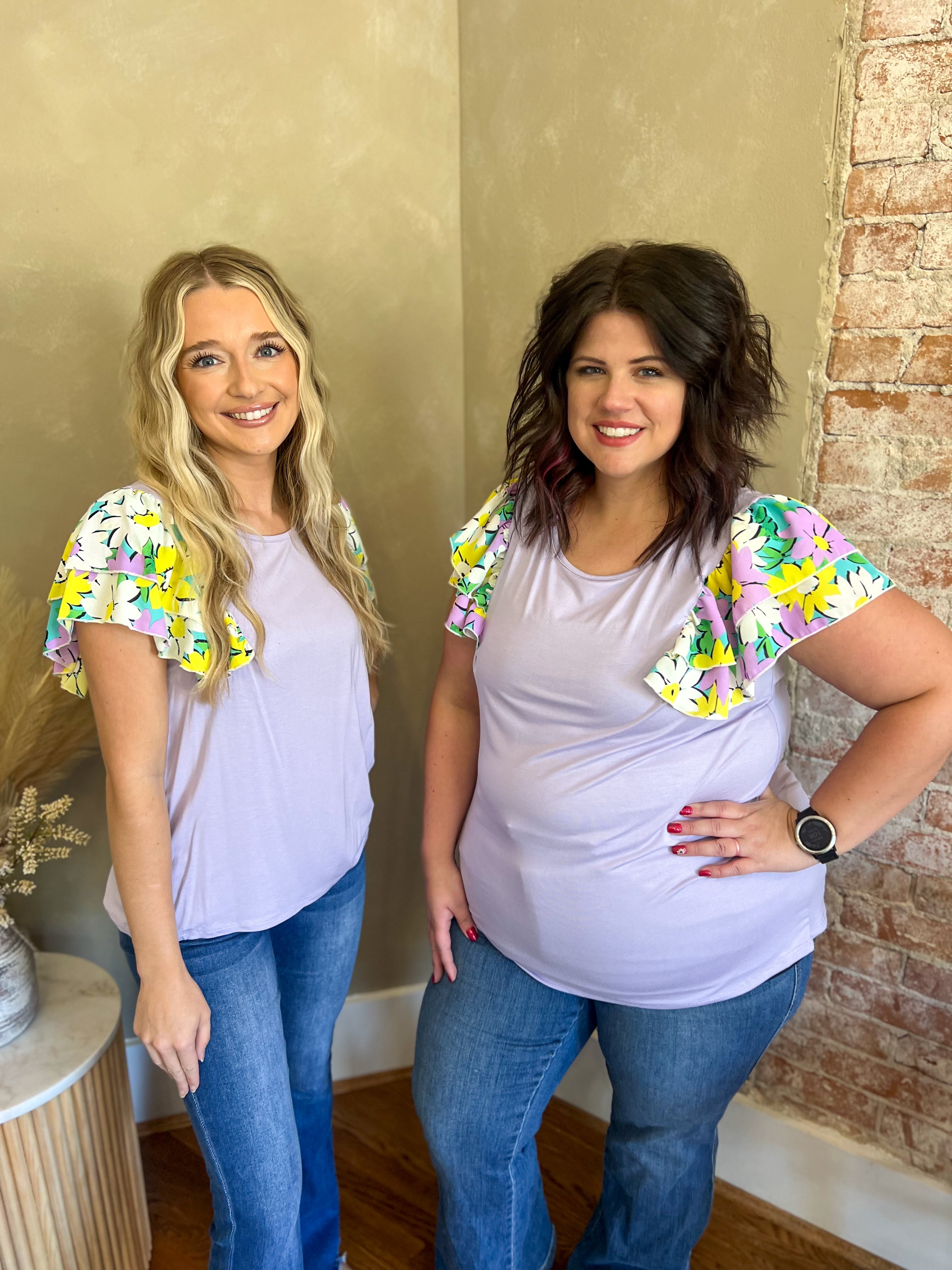 DOORBUSTER Nikki Lavender Floral Ruffle Sleeve Top