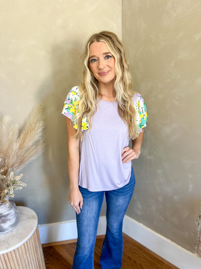 DOORBUSTER Nikki Lavender Floral Ruffle Sleeve Top