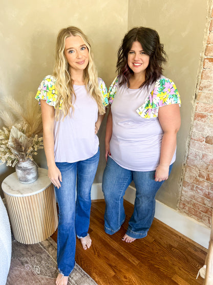 DOORBUSTER Nikki Lavender Floral Ruffle Sleeve Top