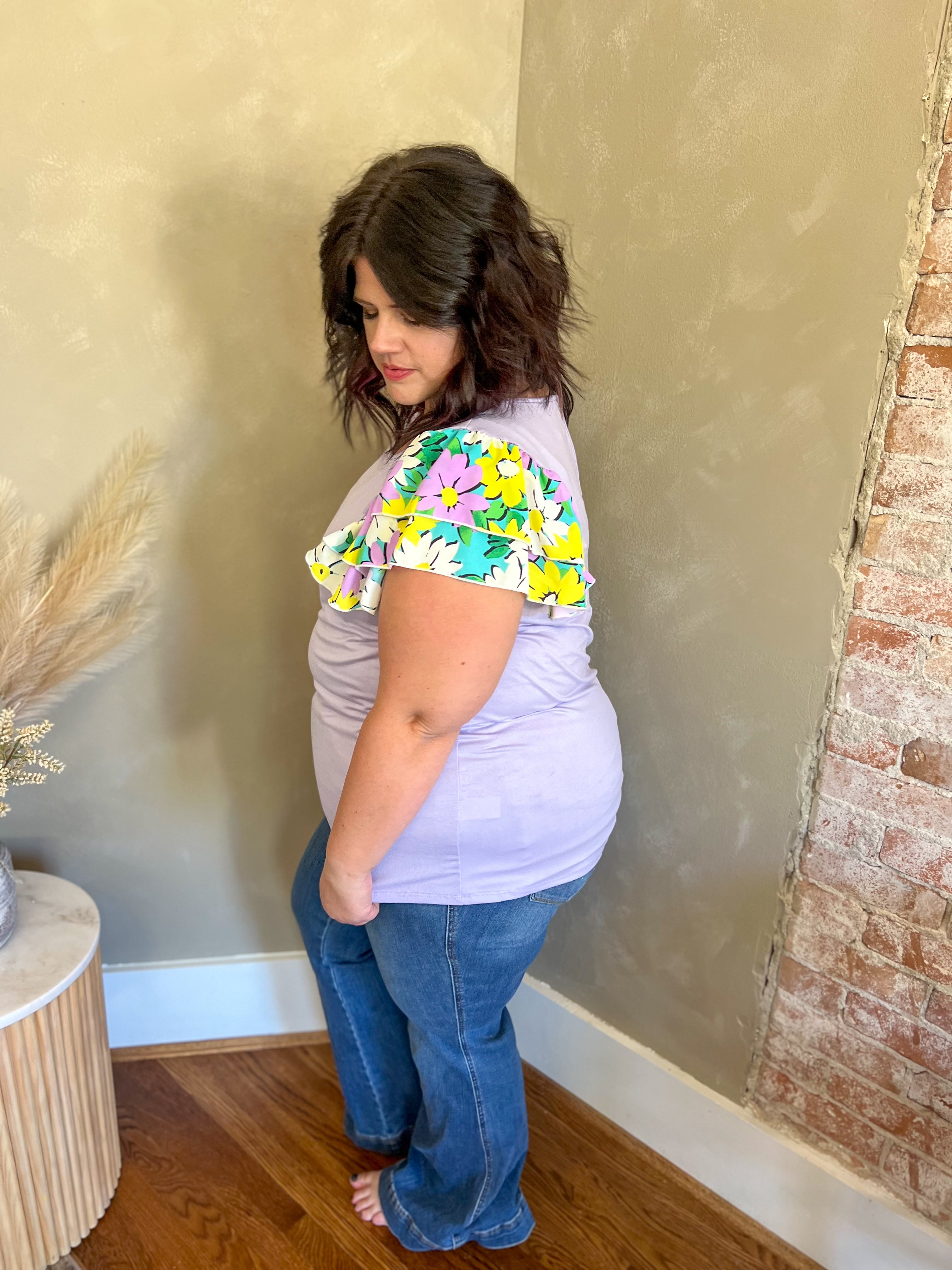 DOORBUSTER Nikki Lavender Floral Ruffle Sleeve Top
