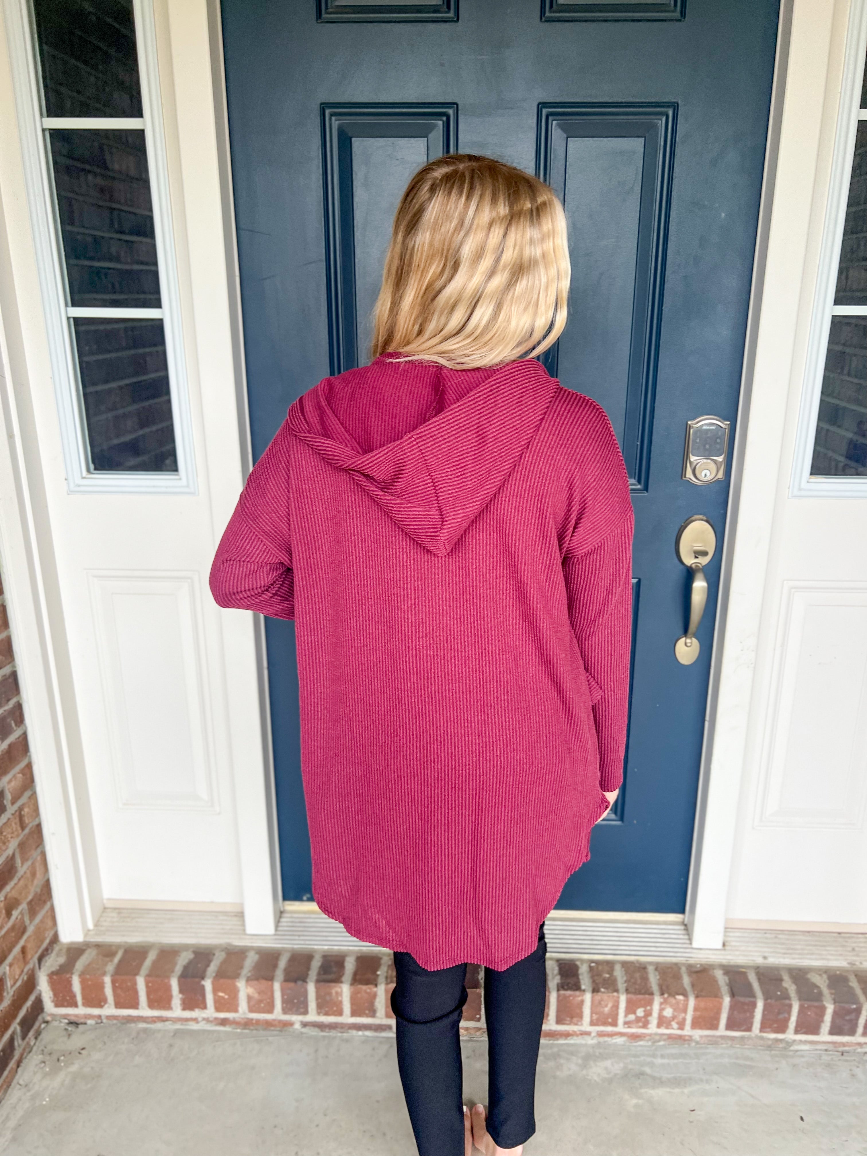 Burgundy hot sale hooded cardigan