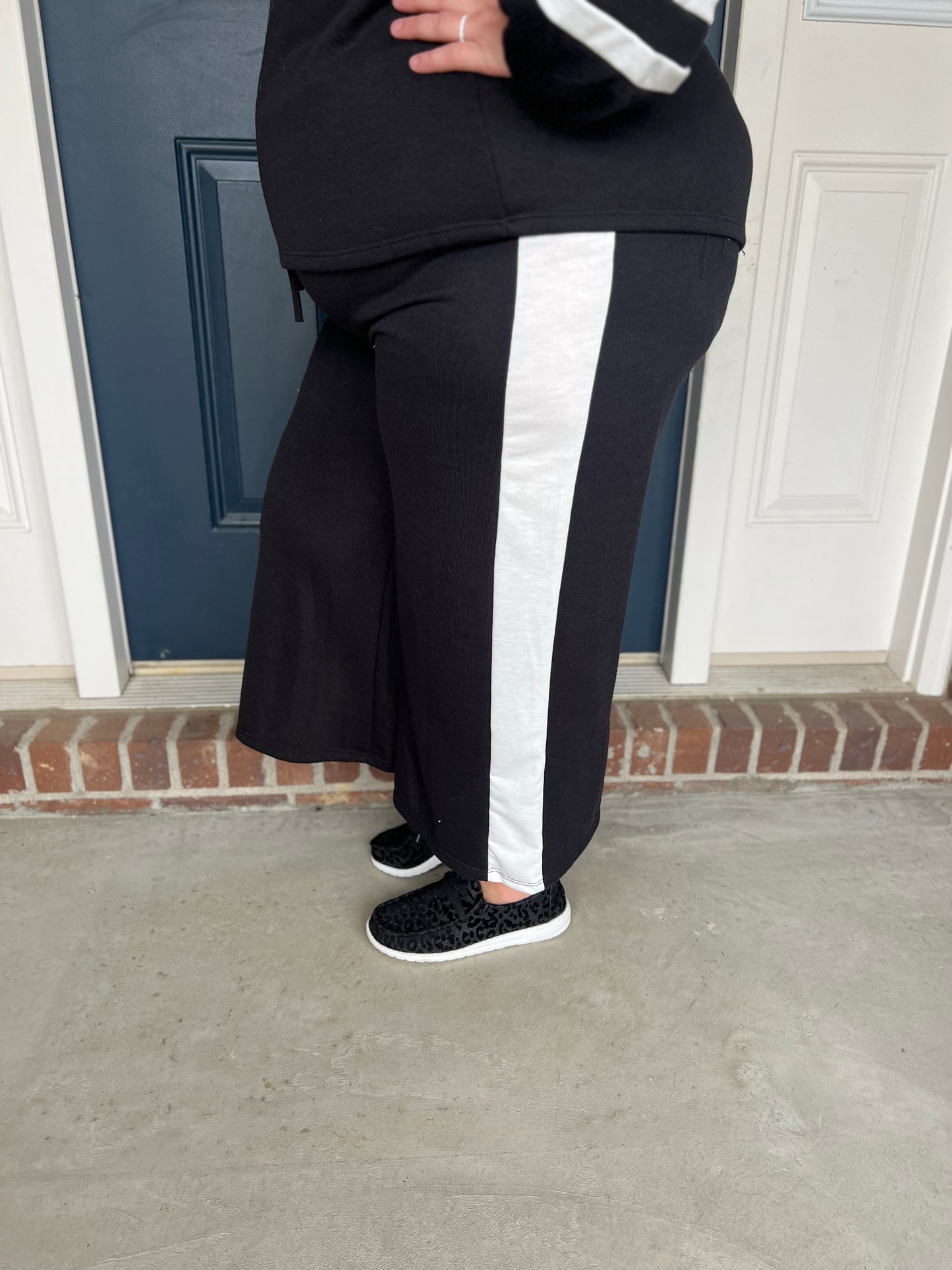 Black Wide Leg with White Stripe Pants